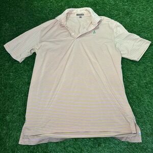 Peter Millar Summer Comfort Mens Pink Yellow Striped Golf Polo Shirt Size M